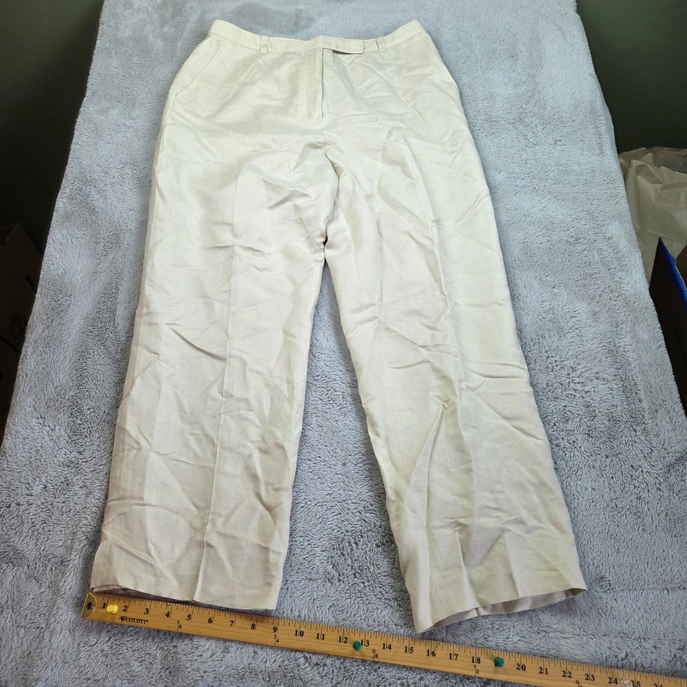 Jones New York Linen Dress Pants Womens 12 Wide Leg Lined Trousers Beige Cream